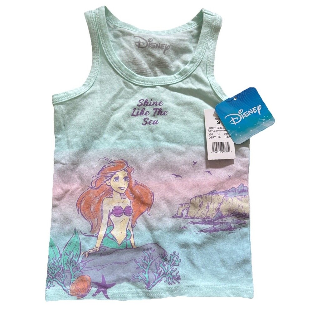 Disney Ariel Little Mermaid Girls Graphic Print Tank Top S Tagless Scoop Neck